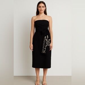 Lela Rose Black Strapless Dress with Embroidery